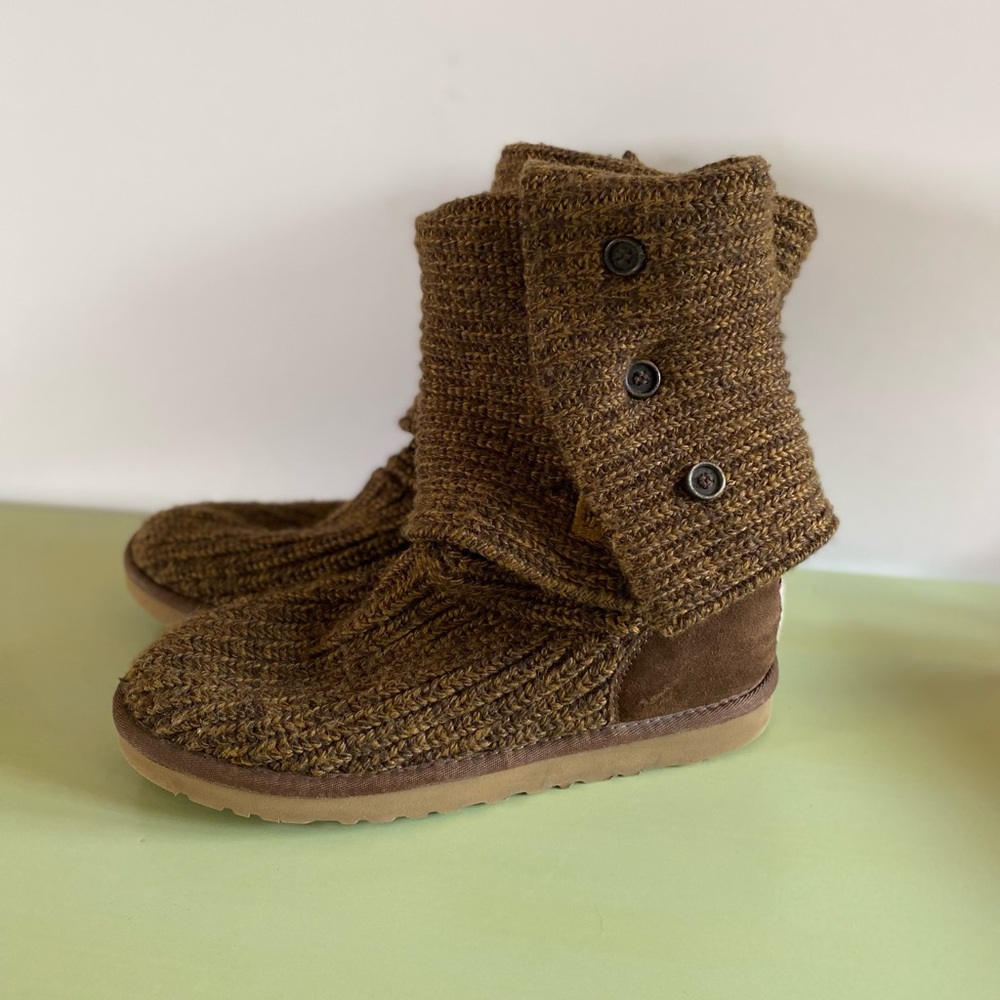 UGG Dark Brown Sweater Knit Button Up Boots